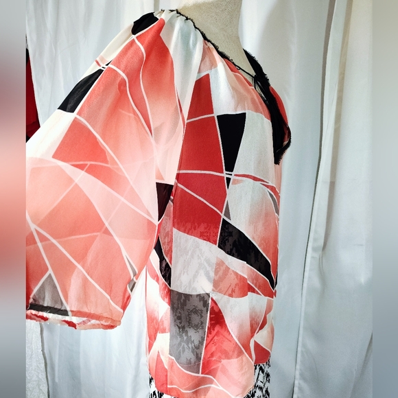 2 Pc: Trixie TAG Maxi Dress+Banana Republic Silk Blouse, Black/White/Coral, XS - Picture 13 of 16